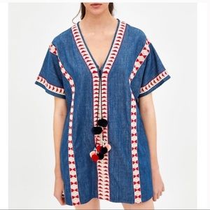 Zara embroidered denim dress